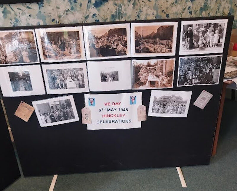 display of VE day photos from 1945